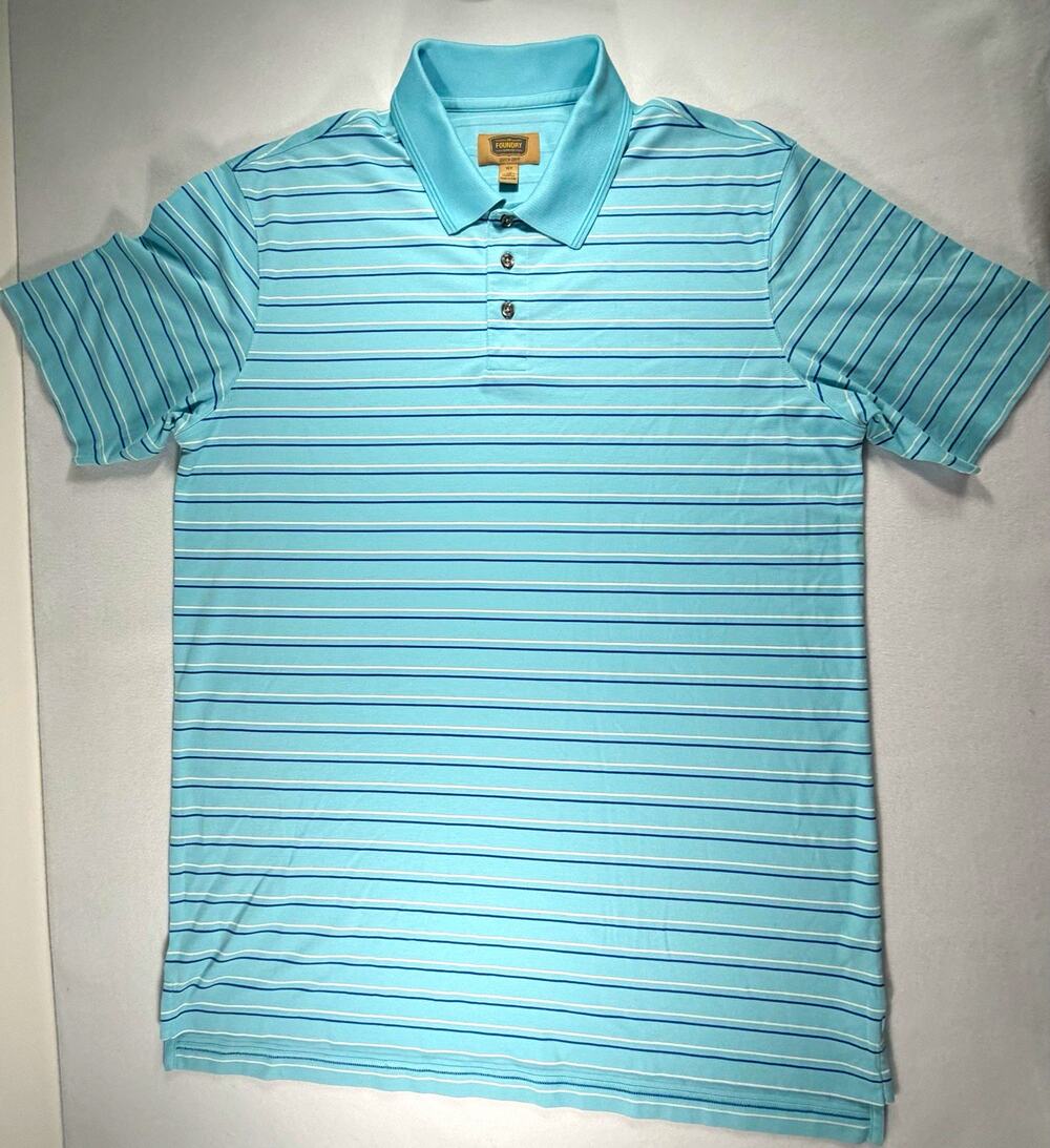 Foundry Supply Co Men’s XLT Quick-Dri Striped Polo Shirt Aqua Blue Performance